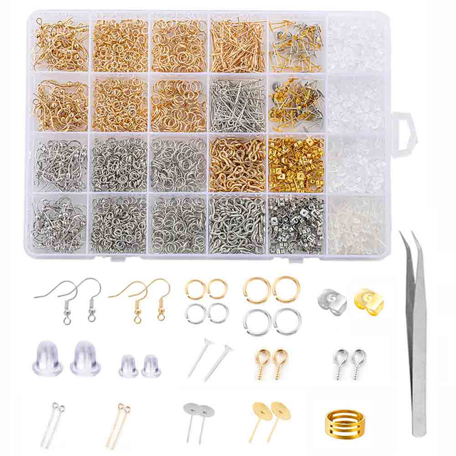 Fiasrel Earring Repair Accessories Set Jewelry Findings Tools Open Jump Rings Hook Kit for Jewelry DIY Making Kit