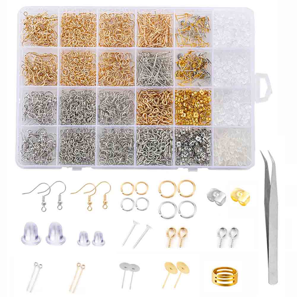 Fiasrel Earring Repair Accessories Set Jewelry Findings Tools Open Jump Rings Hook Kit for Jewelry DIY Making Kit