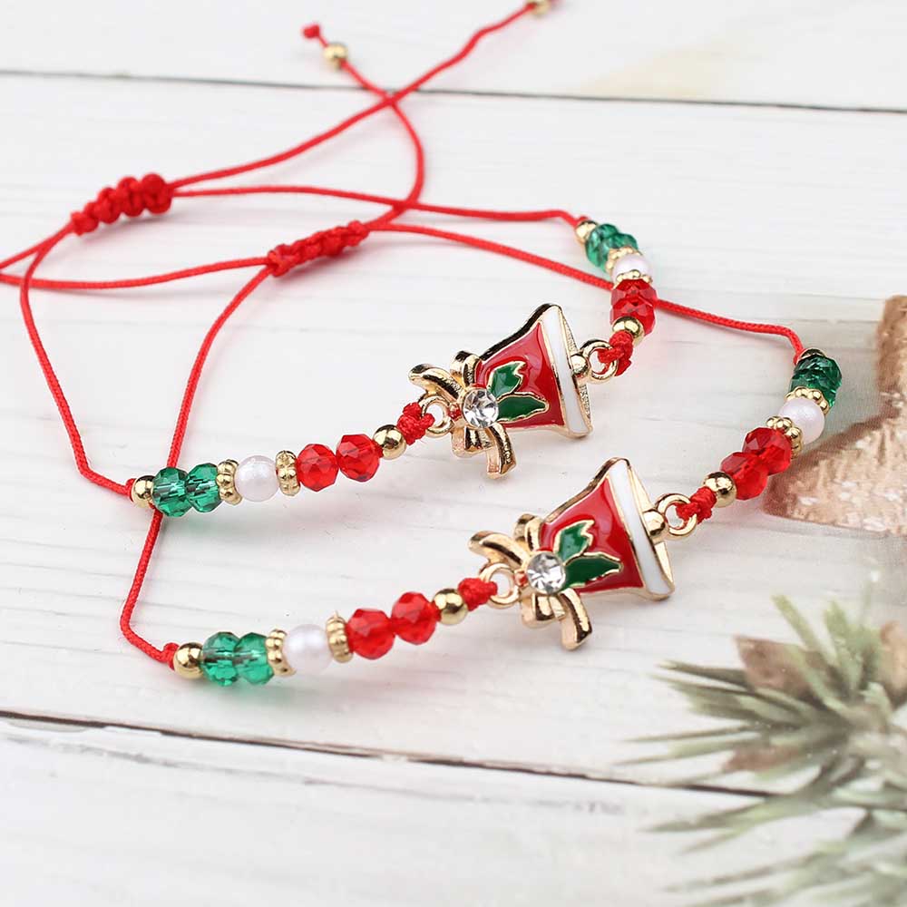Fiasrel Christmas Bracelet Braided Adjustable Bracelet Snowman Christmas Tree Old Man Antlers Gift Pendant Bracelets