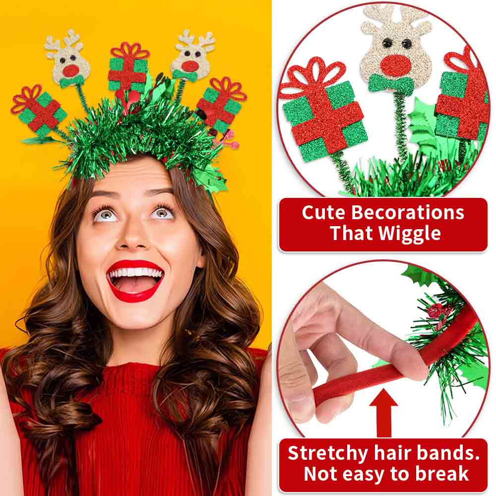 Fiasrel 2pcs Hair Accessories Glitter Christmas Tree Hair Hoop Santa Claus Snowman Hairband Christmas Elk Snowflake Headband