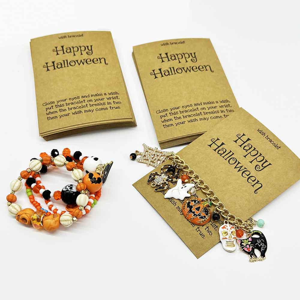 Fiasrel 20/50/100pcs Kraft Paper Card Handmade Happy Halloween Bracelet Jewelry Cards