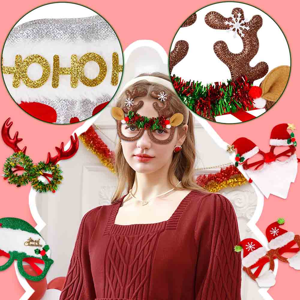 Fiasrel Christmas Glasses Glitter Holiday Party Glasses Frame Christmas Decoration Eyeglasses