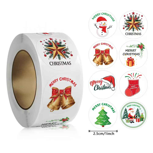 Fiasrel Christmas 500pcs/roll Stickers Pattern Merry Christmas Car Sticker Waterproof Hloliday Stickers for Decoration