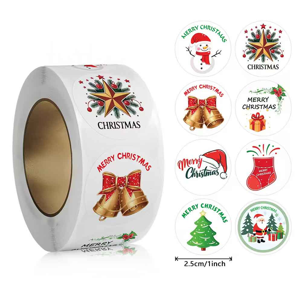 Fiasrel Christmas 500pcs/roll Stickers Pattern Merry Christmas Car Sticker Waterproof Hloliday Stickers for Decoration