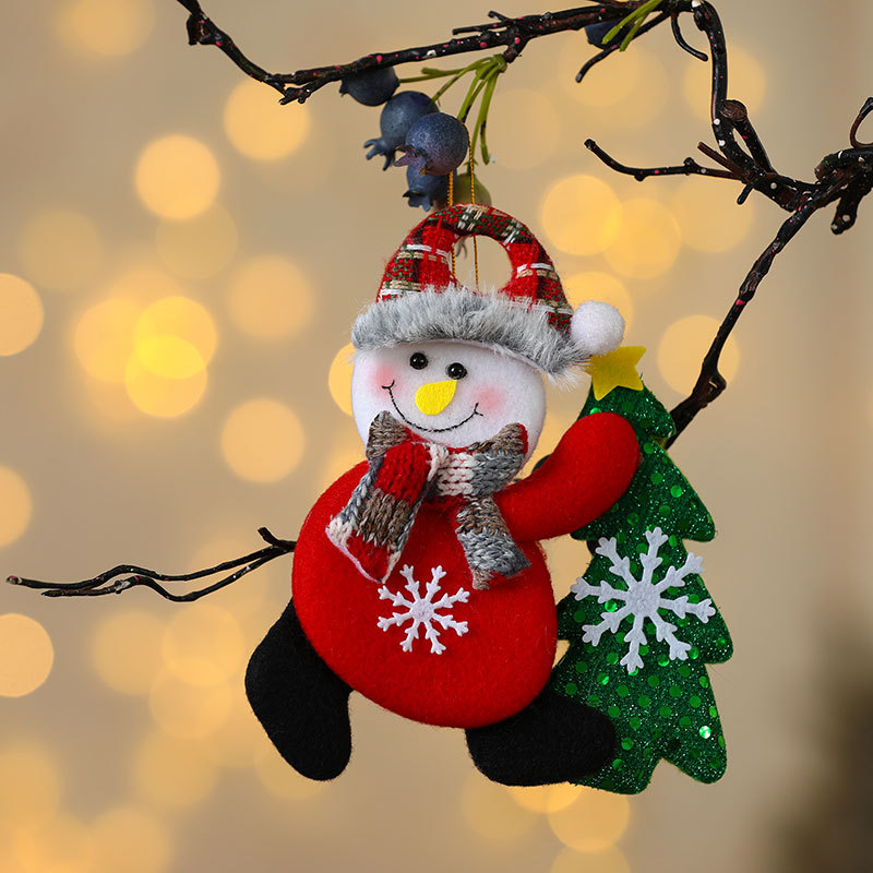 Fiasrel 1/4pcs Christmas Tree Plush Snowman Decorations Small Plush Holding Tree Doll Pendant Decoration Supplies