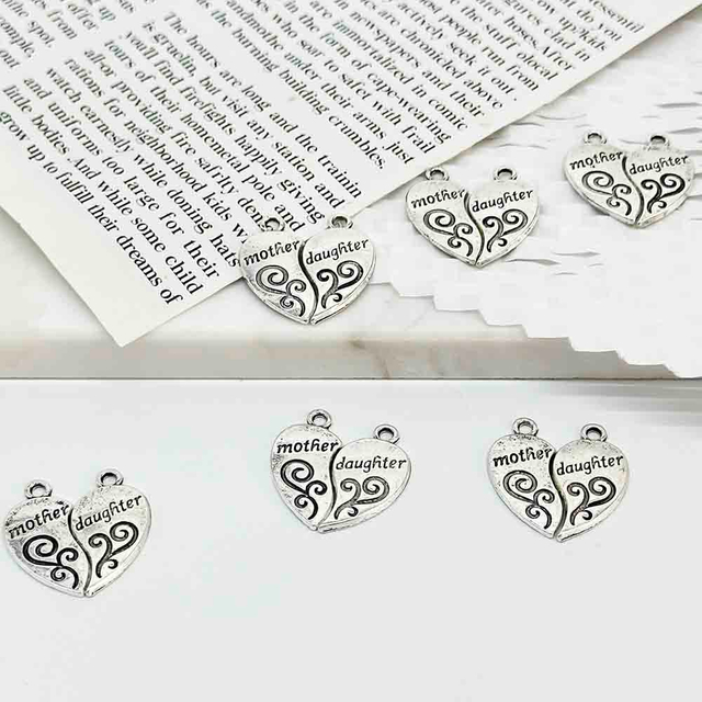 Fiasrel 10pcs DIY Jewelry Accessories Alloy Letter Charms Broken Heart Double Pendants Mother Daughter Engraved Beads