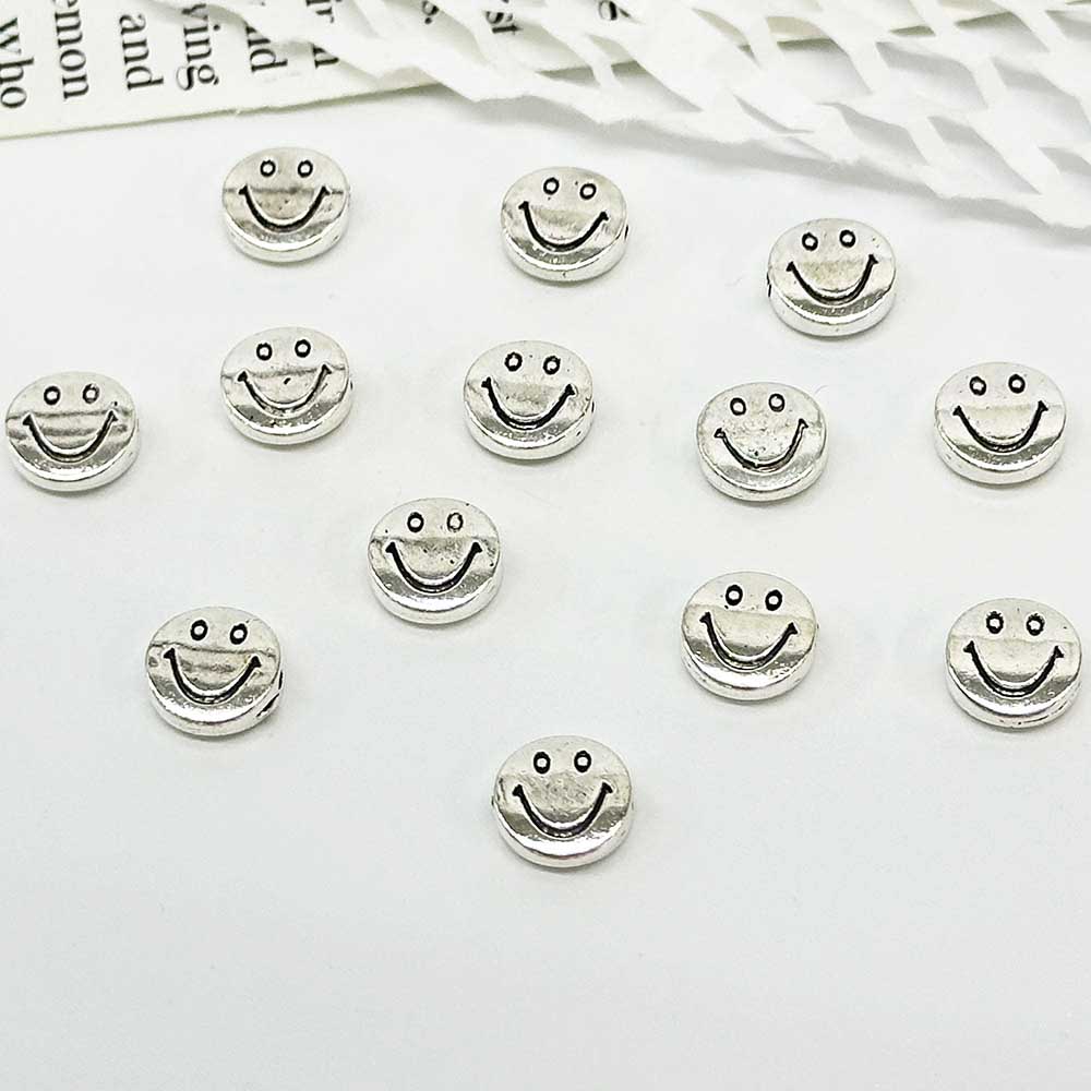 Fiasrel 50pcs Silver Alloy Smiley Face Beads for Earrings Jewelry Accessories Hand-beaded Making