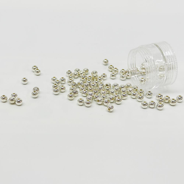 Fiasrel 6/8/10mm 100pcs/bag Silver Plated Big Hole Round Beads for Jewelry Making