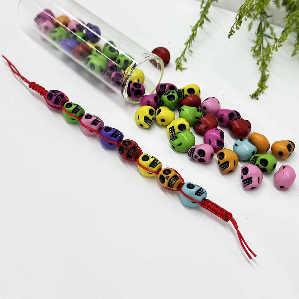 Fiasrel 50/100/150/200pcs Halloween Themed Multicolor Skeleton Beads Colorful Acrylic Skull Beads for DIY Jewelry Making Keychains Bracelets Necklaces Crafts Earrings Handcrafted Accessories