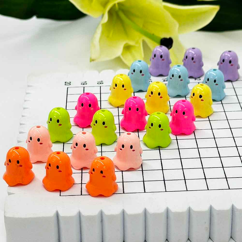 Fiasrel 10pcs Cartoon Ghost Hollow Acrylic Vertical Hole Acrylic Beads for DIY Handmade Bracelet Necklace Material Holiday Home Decoration Jewelry Accessories