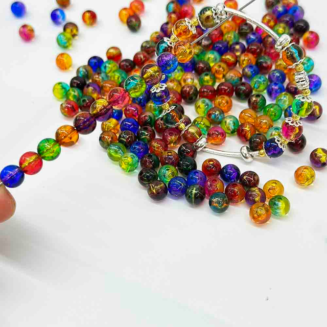Fiasrel 50/100/200pcs 8mm Bicolor Golden Stripe Round Colorful Acrylic Beads for Jewelry Making DIY Couple Bracelets Necklace Unique Phone Chain Handmade Craft Supplies