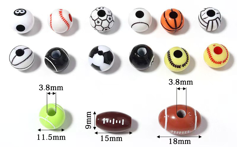 AcrylicWooden Spacer Beads Sport Ball size