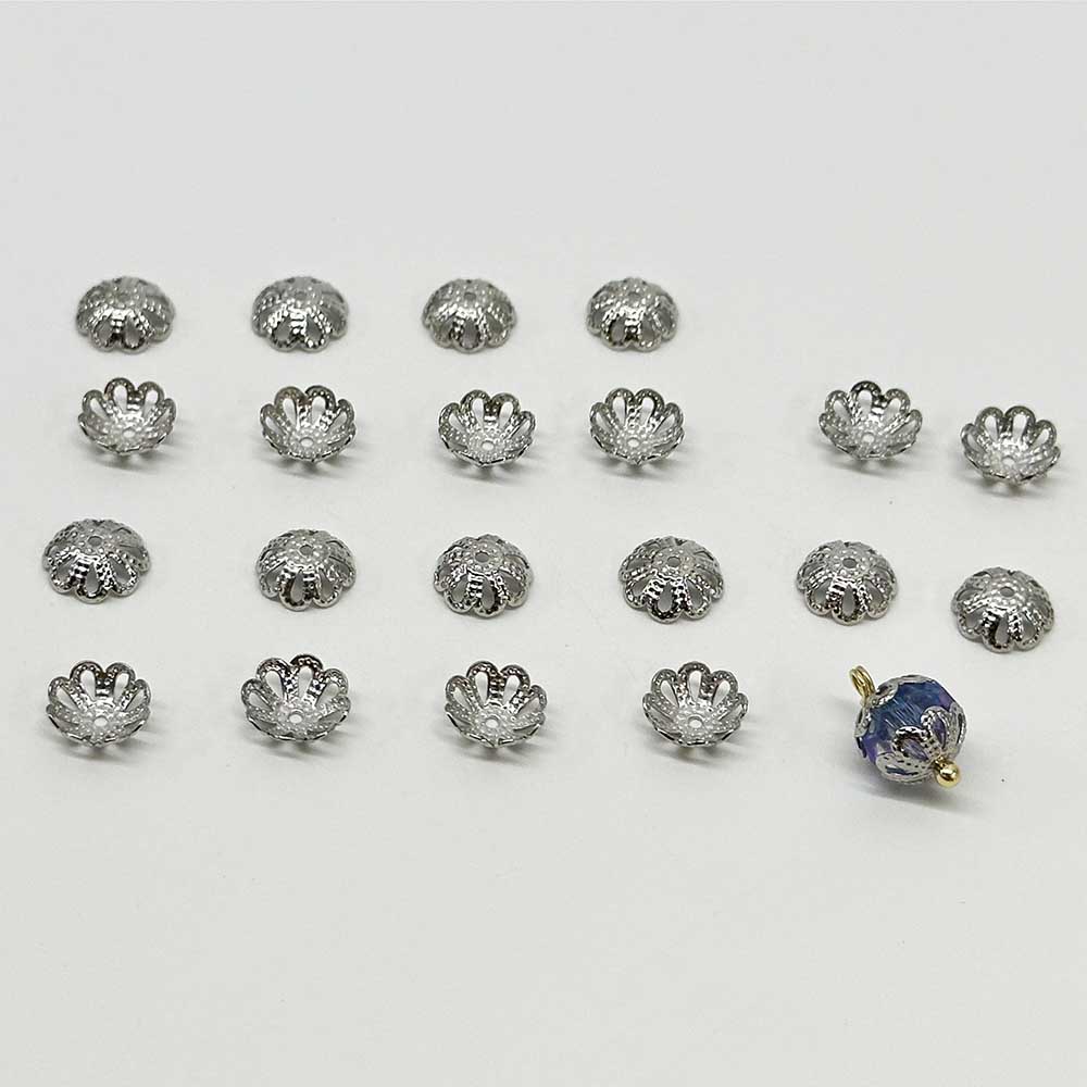 Fiasrel 50pcs Pure Silver Hollow Petal Flower Pendants DIY Beading Charms Flower Cap Beads for DIY Jewelry Making Bracelet Necklace Earring Craft Accessory Supplier