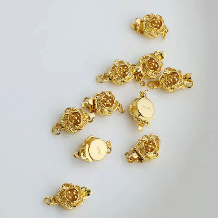 Fiasrel 5pcs 14K 18K Golden Brass Flower Box Clasps Filigree Star Floral Box Clasp Filigree Pearl Clasps for DIY Jewelry Necklace Bracelet Making Supplies