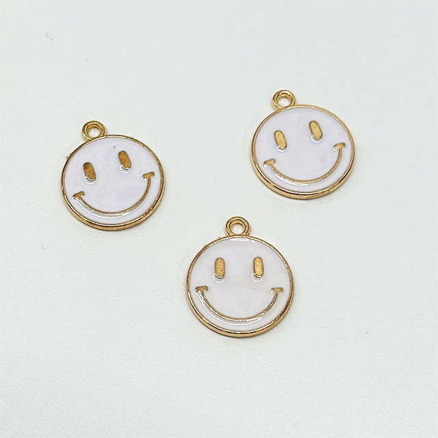 Fiasrel 10/50pcs Alloy Round Enamel Smile Face Charms for Earrings Necklace Bracelet DIY Jewelry Making Accessories