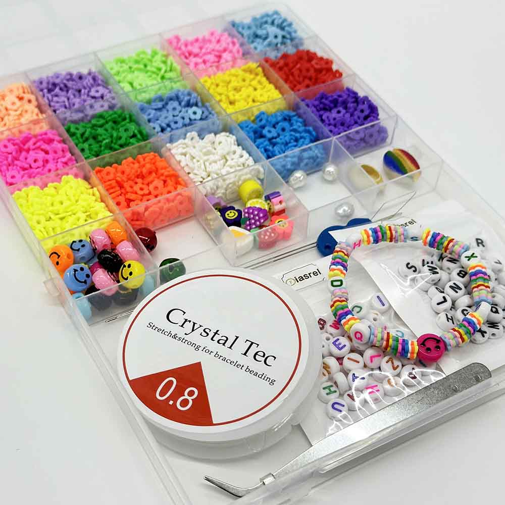 Fiasrel Flat Clay Beads Bracelet Making Kit with Pendant Elastic Strings Letter Beads and Tools for DIY Jewelry Bracelets Necklace Ornaments Craft Making 