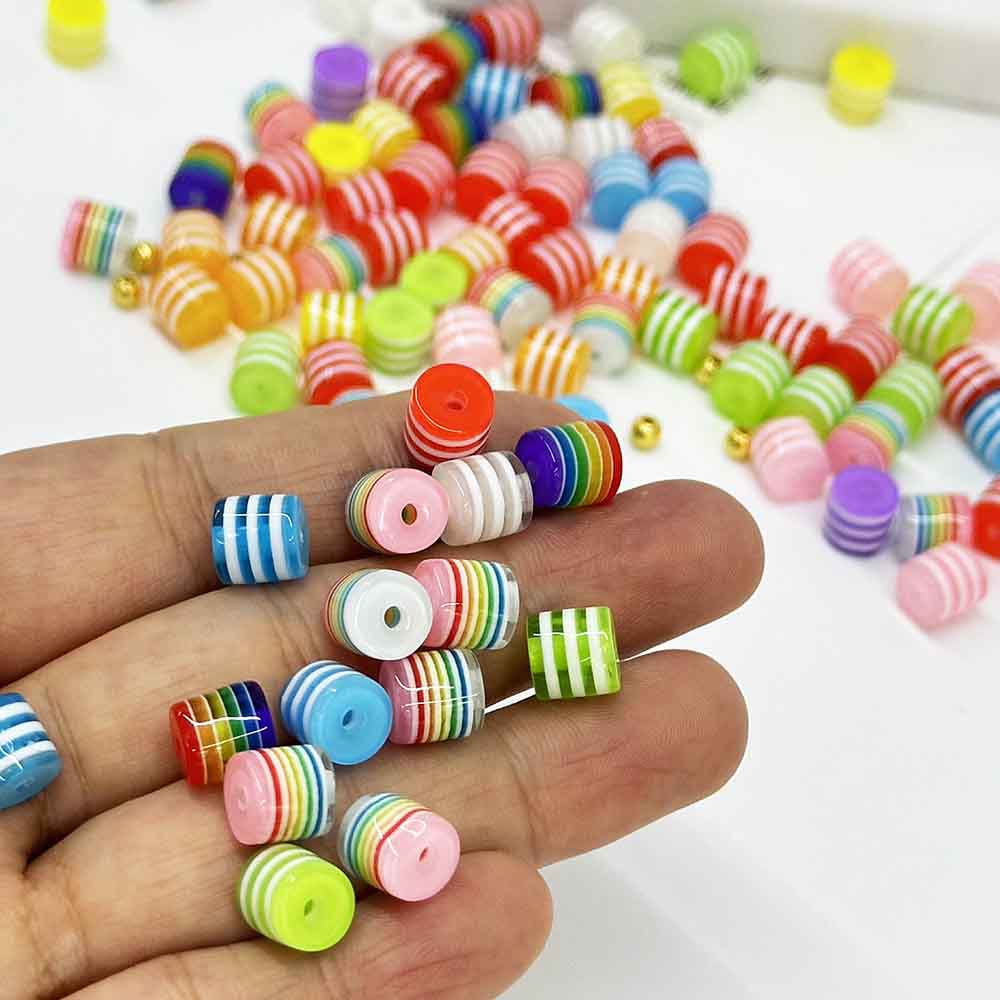 Fiasrel 50/100pcs 8mm Cylinder Acrylic Striped Beads for Jewelry Making DIY Charm Bracelet Necklace