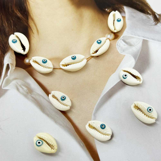 Fiasrel 20pcs Shell Pendant Charms Natural Evil Eye Cowrie Seashell Beads for Jewelry Making Bracelet Necklace Earring DIY Accessories