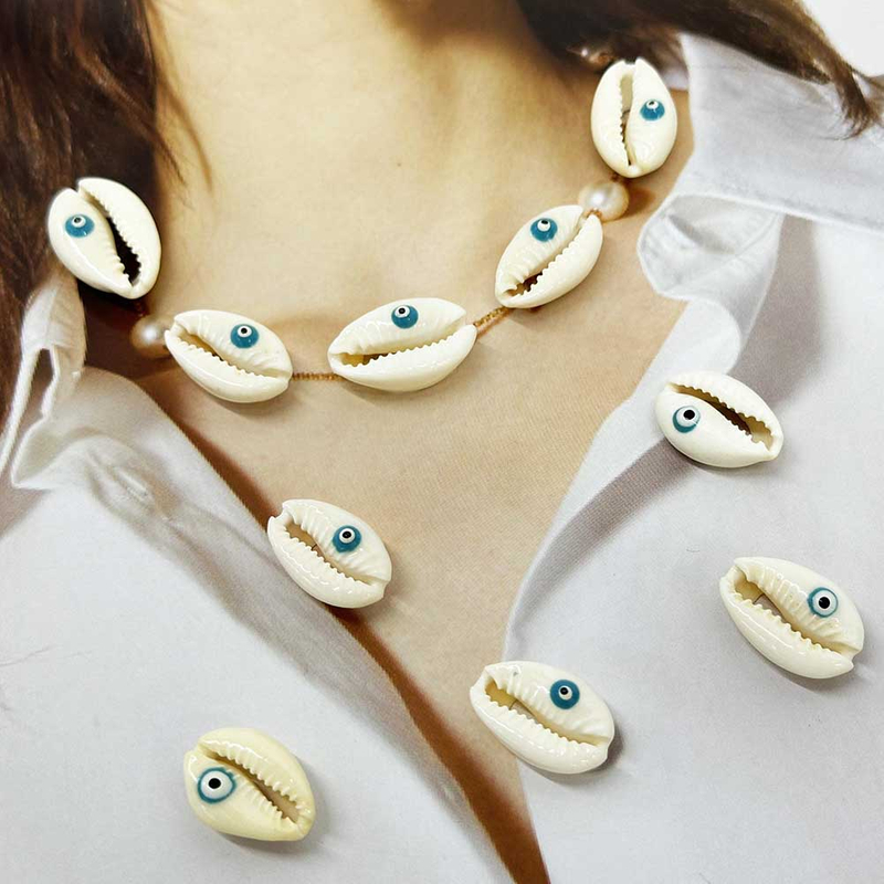 Fiasrel 20pcs Shell Pendant Charms Natural Evil Eye Cowrie Seashell Beads for Jewelry Making Bracelet Necklace Earring DIY Accessories