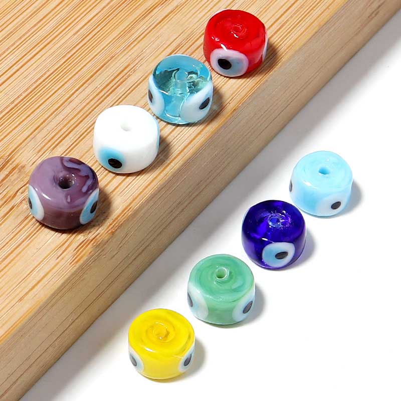 Fiasrel 9mm Lucky Blue Eye Glass Square Beads Spacer Beads for Necklace Bracelet 