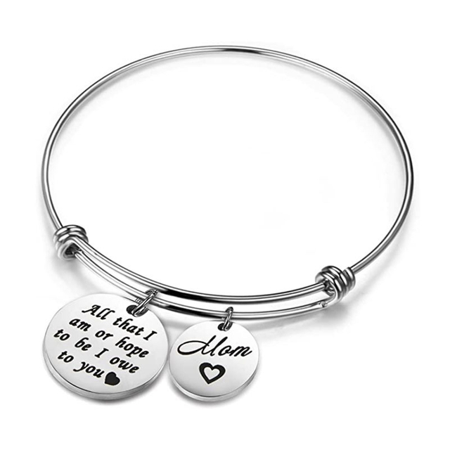Fiasrel Family Nameplate Bracelet Round Pendant Personalized Bracelet