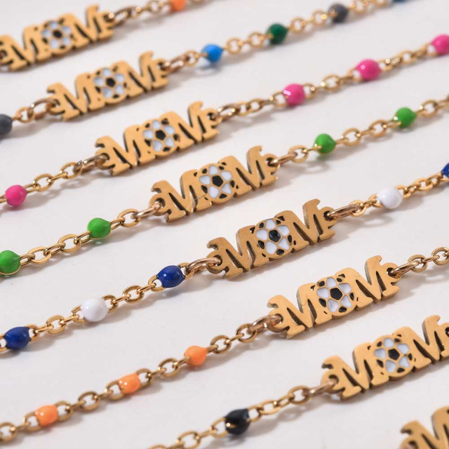 Fiasrel Mother's Day Adjustable Stainless Steel Gold Plated Rice Bead Bracelet