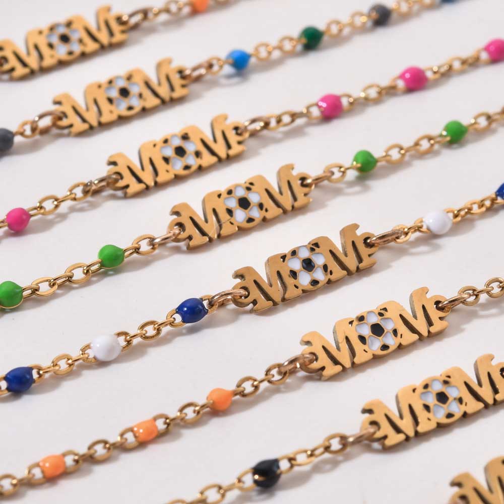 Fiasrel Mother's Day Adjustable Stainless Steel Gold Plated Rice Bead Bracelet