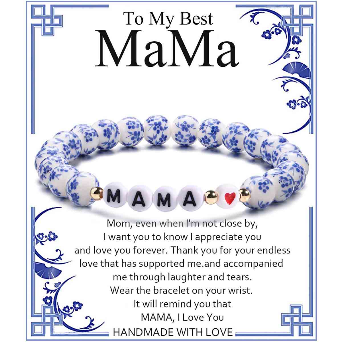 Fiasrel Handcrafted Blue and White Porcelain Beaded Bracelet