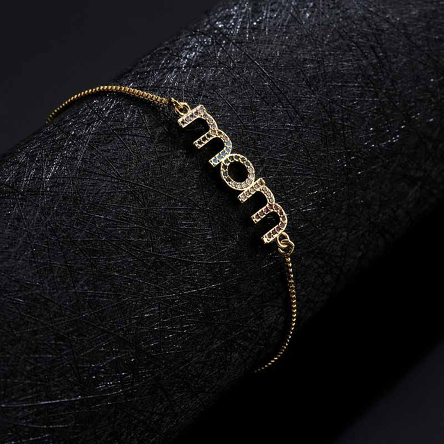Fiasrel Fashion Jewelry Bracelets Colorful Zircon MAMA Letter Copper Gold Mothers Day Gifts 