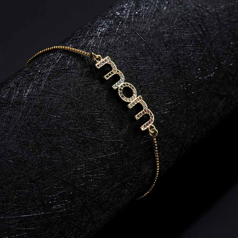 Fiasrel Fashion Jewelry Bracelets Colorful Zircon MAMA Letter Copper Gold Mothers Day Gifts 