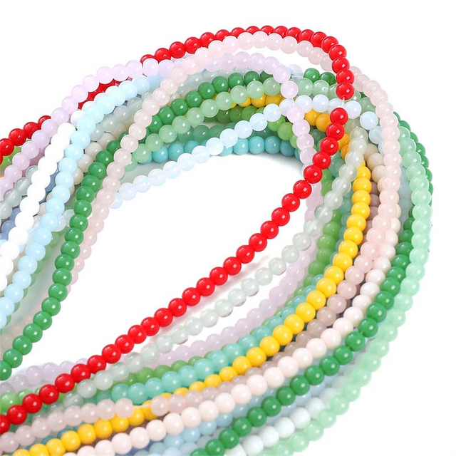 Fiasrel 4mm 90pcs Ceramic Beads Glass Imitation Jade Round Loose Beads