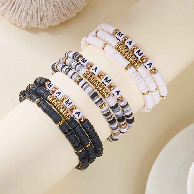 Fiasrel Hot Selling Multi-Layer Beaded Elastic Bracelet Set Gemstone Bracelet Soft Ceramic Letter Jewelry