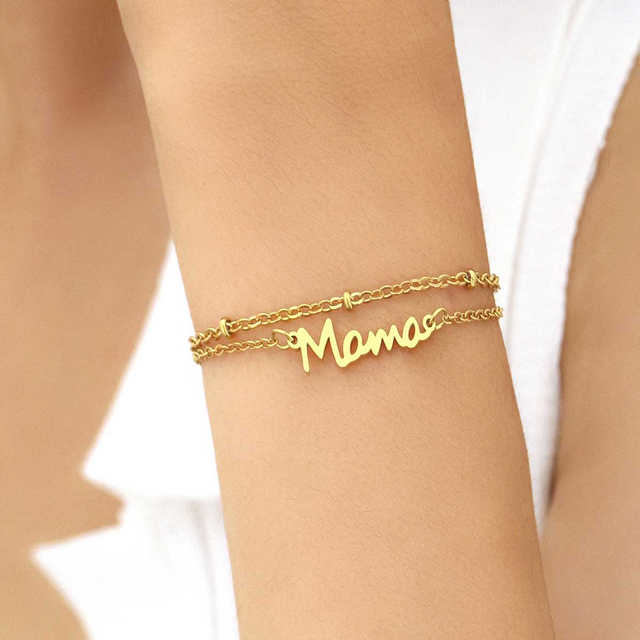 Fiasrel Personalized Mothers Day Gift Jewelry Gold Plated Stainless Steel Bracelets 