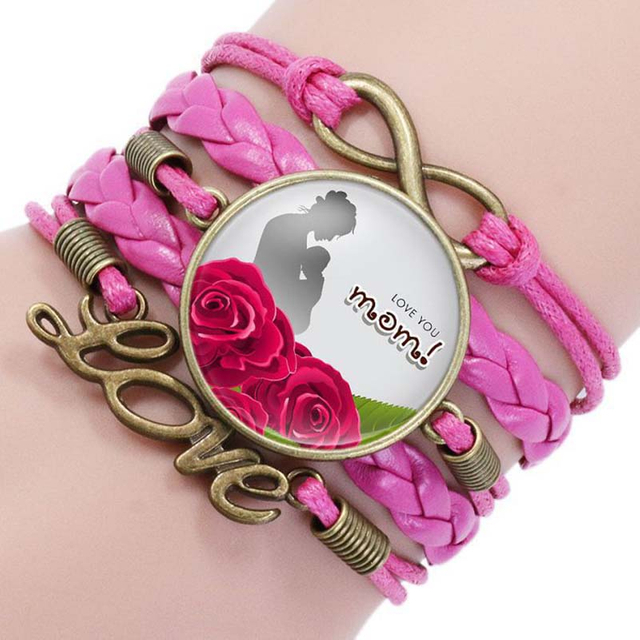 Fiasrel IFashion Multi-layer Braided Leather Bracelet with Gem Jewelry 'Mom Time' for 