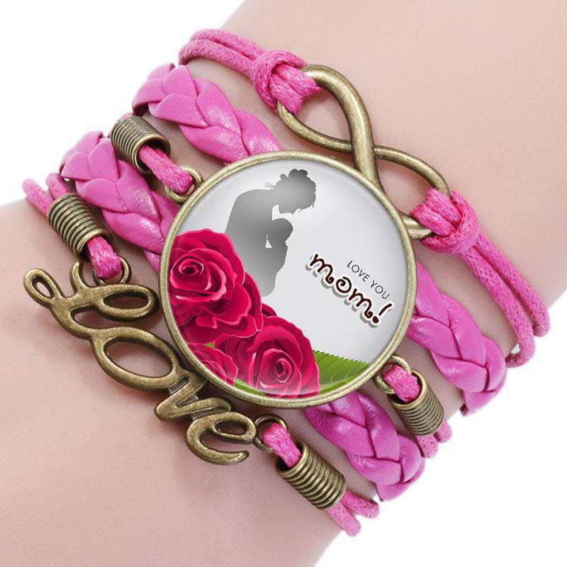 Fiasrel IFashion Multi-layer Braided Leather Bracelet with Gem Jewelry 'Mom Time' for 