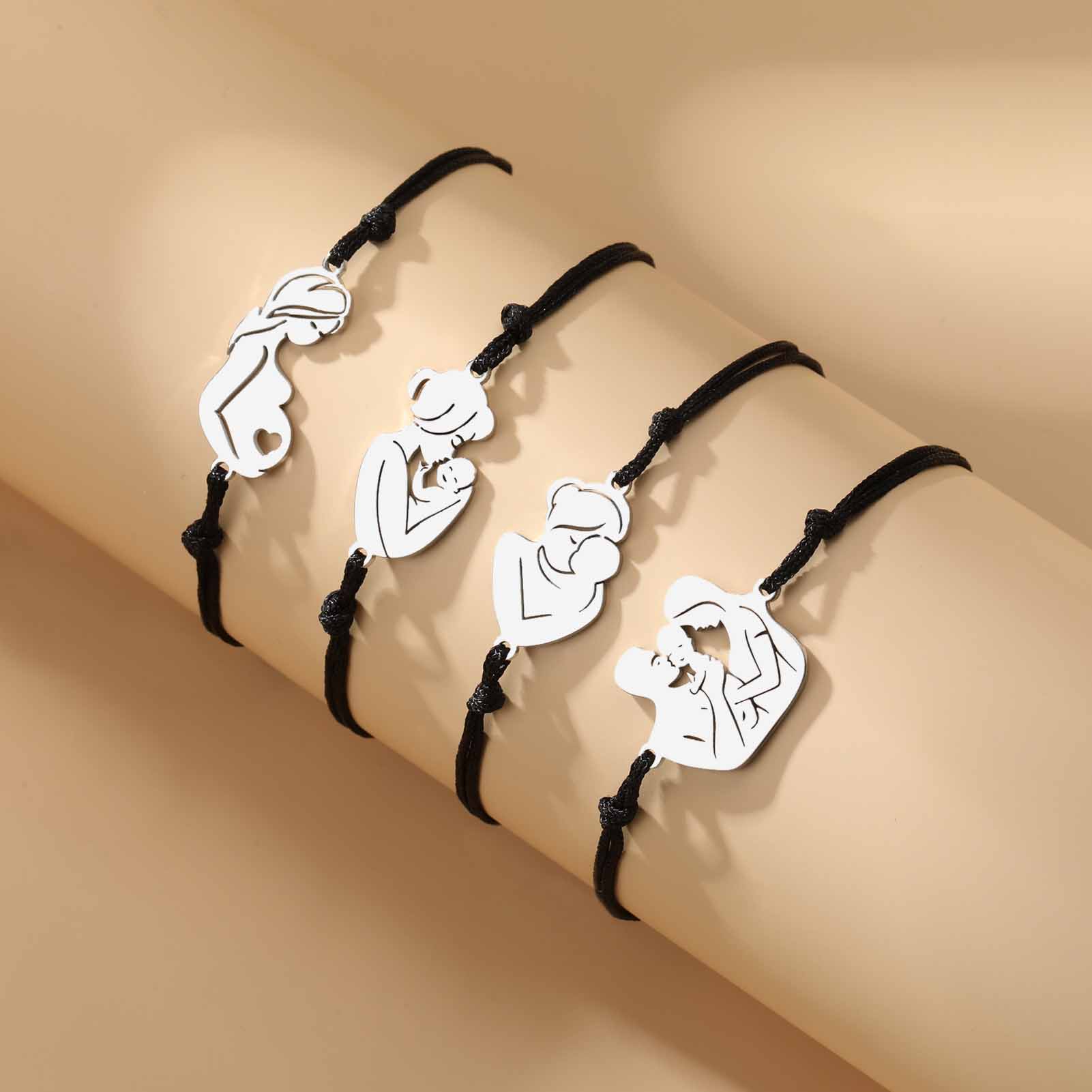 Fiasrel Holiday Season Stainless Steel Pendant Braided Adjustable Bracelet Cute Mom Baby Family Bracelet Gifts