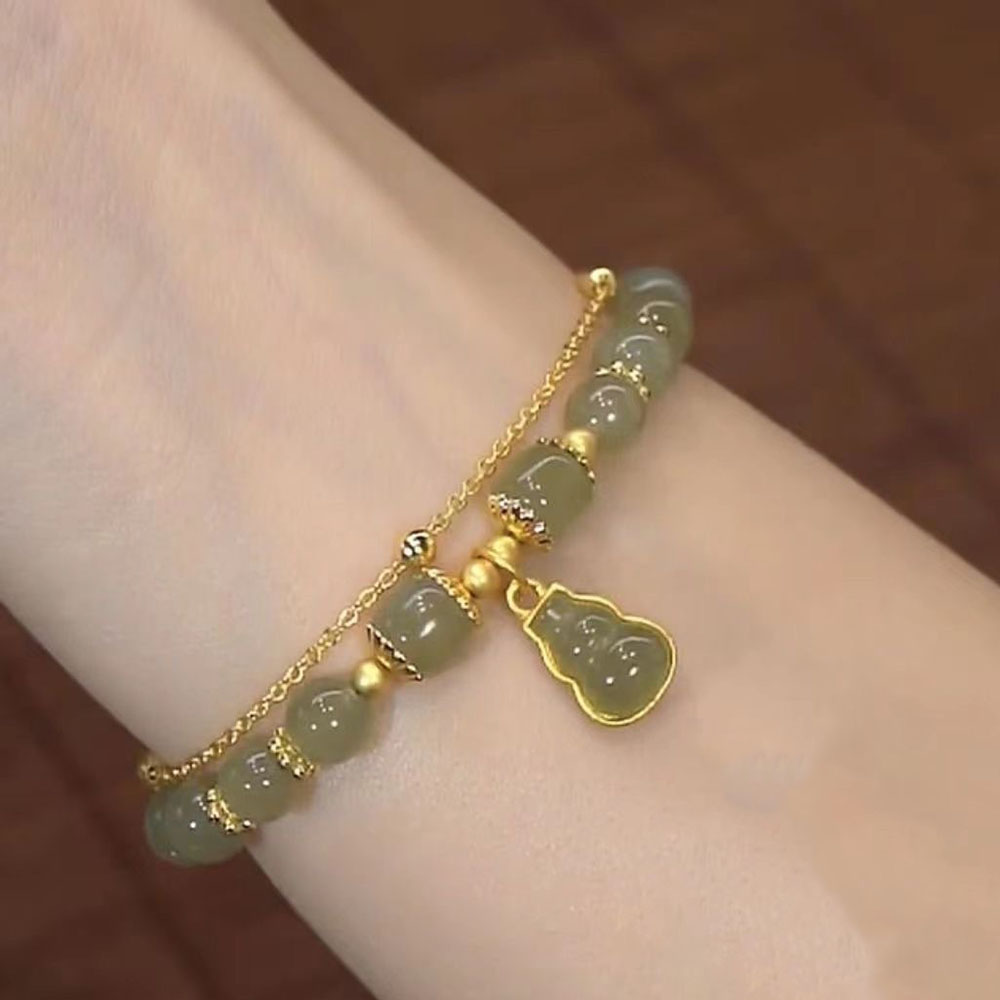 Fiasrel Fashion Retro Lotus Flower Jade Crystal Bracelet Female Lucky Jade Beaded Bracelet Jewelry
