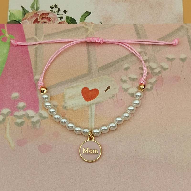 Fiasrel Plate Engraved Name Bracelet Pearl Beaded Elastic Bracelets