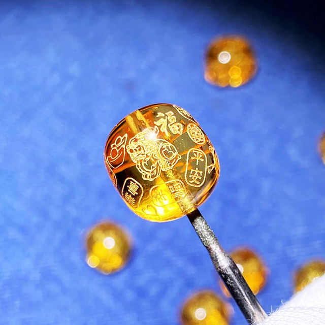 Fiasrel 2025 Blessing Beads - Citrine Barrel Beads with Pixiu Totem & Auspicious Inscriptions Peace & Joy Jewelry Components