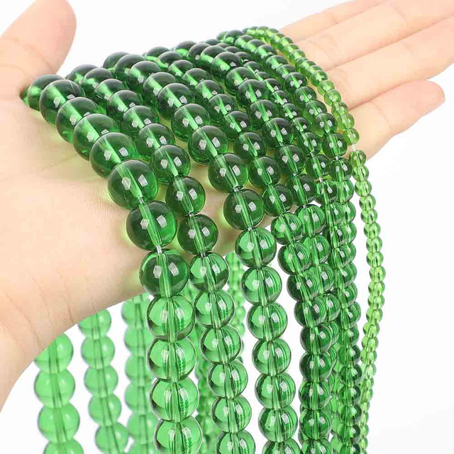 Fiasrel 1bundle DIY Green Handmade Glass Beads - High-Gloss Round Glass Beads for Buddhist Bracelets 