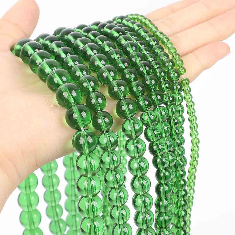 Fiasrel 1bundle DIY Green Handmade Glass Beads - High-Gloss Round Glass Beads for Buddhist Bracelets 