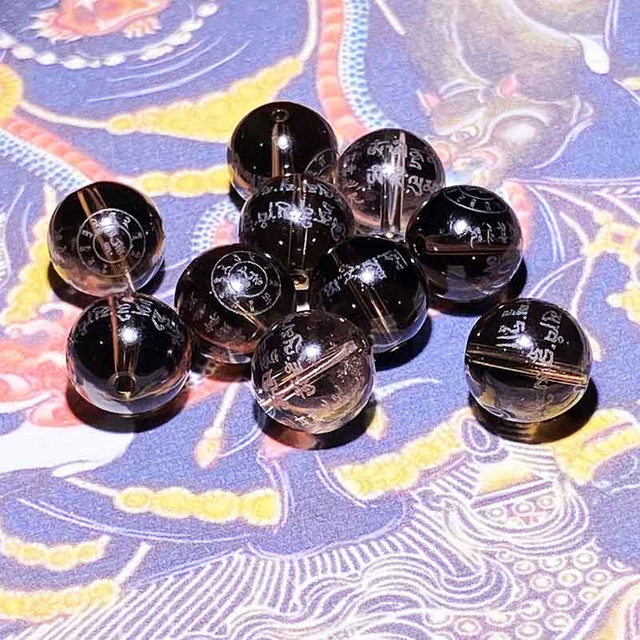 Fiasrel Tibetan Black Jambhala Beads - Smoky Quartz Wealth Blessing Mala Kit with Tea Crystal Spacers for Buddhist Prayer Bracelet Making