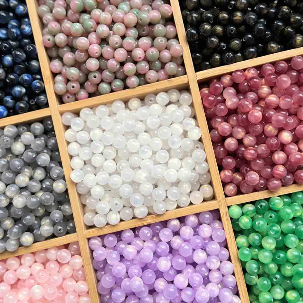 Fiasrel 1bundle 8mm Resin Cat Eye Beads - DIY Accessory Components for Phone Keychains Bracelets Necklaces and Jewelry Making Supplies Bulk Beads