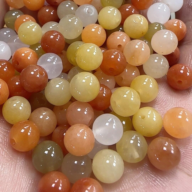 fiasrel 1bundle Natural Golden Silk Jade Loose Beads Handmade DIY Beading Supplies for Bracelets 