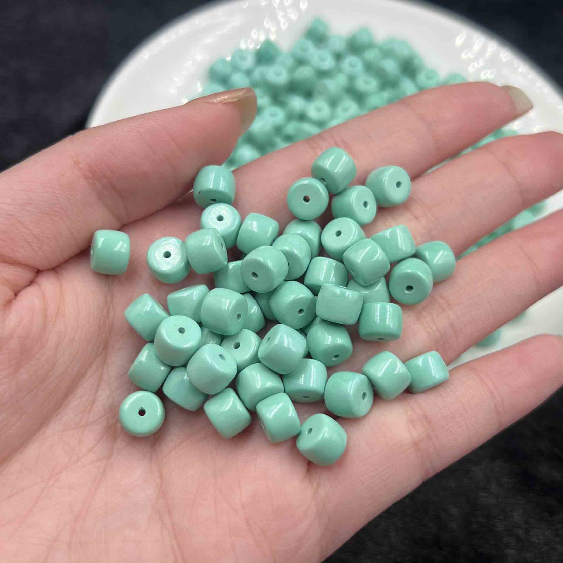 fiasrel 1bundle 7mm MagnesiteTurquoise Straight Cut Beads High Gloss Spacer Beads for DIY Bracelet Making