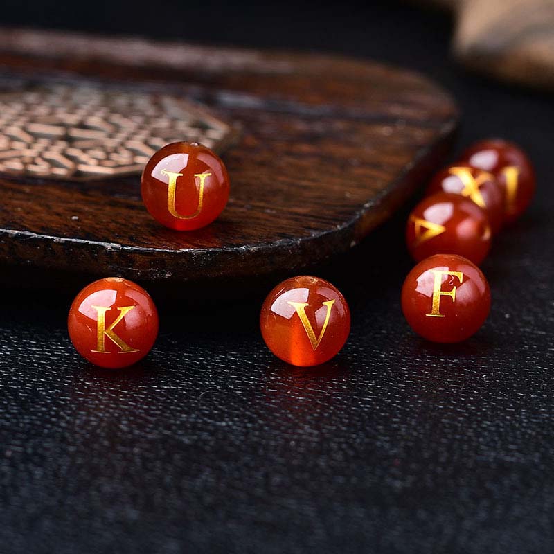 fiasrel Red Agate Gold-Foiled Letter Beads - Loose DIY Bracelet Charms for Souvenir Jewelry