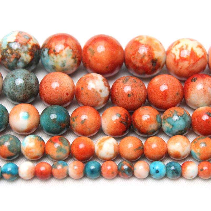 fiasrel 1bundle Orange-Red Raindrop Stone Round Beads – DIY Handmade Jewelry Beading Supplies