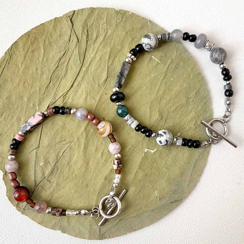 fiasrel 1bundle Rectangular Natural Stone Loose Beads Indian Agate, Spotted Red Stripe & Shoushan Stone for DIY Beadwork