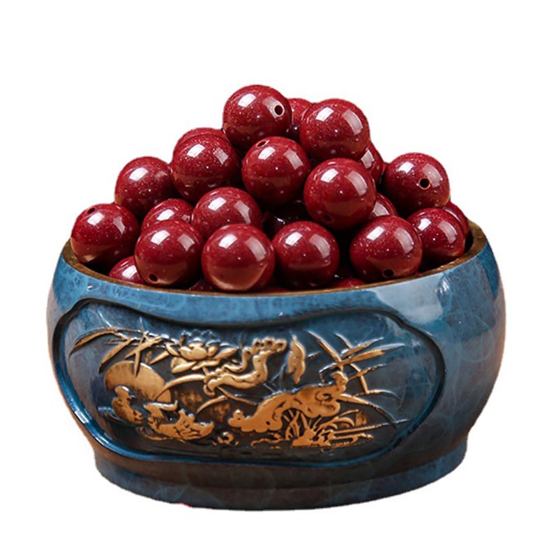 fiasrel 1bundle Natural Cinnabar Loose Beads - Imperial Purple & Vermilion Round Beads for DIY Bracelet Jewelry