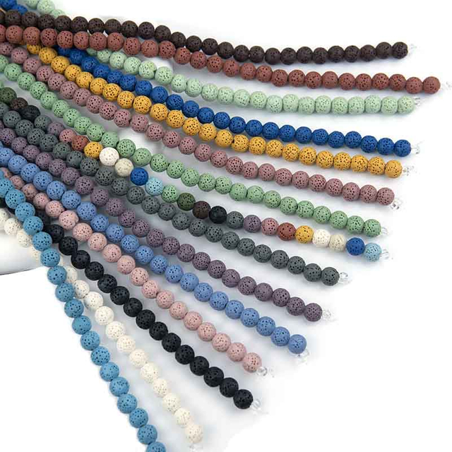 fiasrel 1bundle Colorful Natural Volcanic Stone Loose Beads – Round DIY Lava Rock Gemstones for Bracelet Making